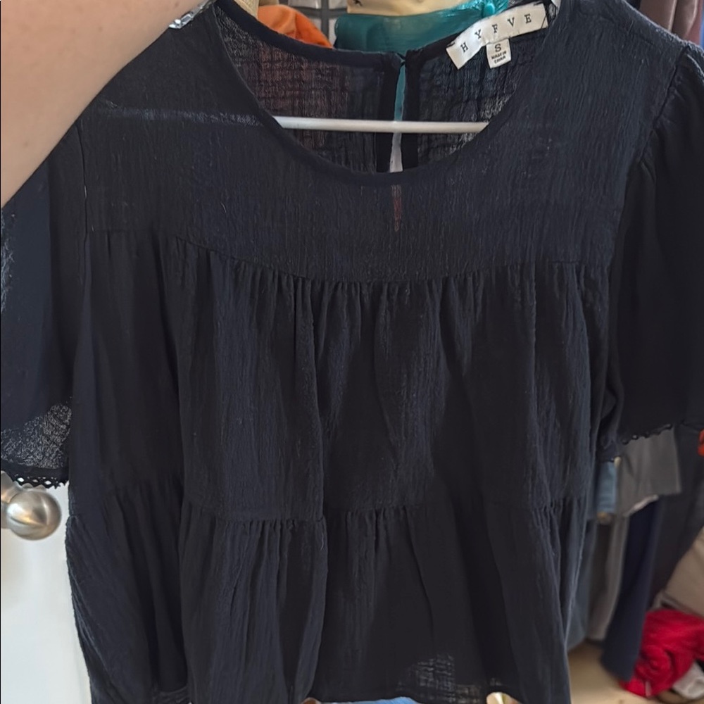 Hype Black Ruffled Short Sleeve Blouse